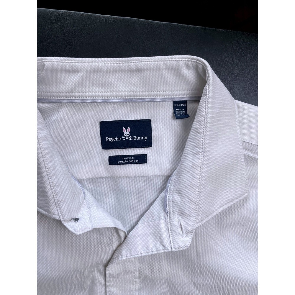 Psycho Bunny Dress Mens 17.5 34/35 White Modern Fit Long Sleeve Non-Iron Shirt